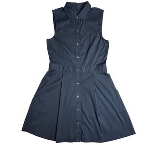 THEORY Fit & Flare Shirt Dress w/ Pockets A-Line‎ Navy Work Office Size 8 EUC